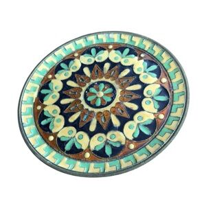 Brass Inland Enamel Mini Byzantine Cloisonné Plate Approximately 4.75 in